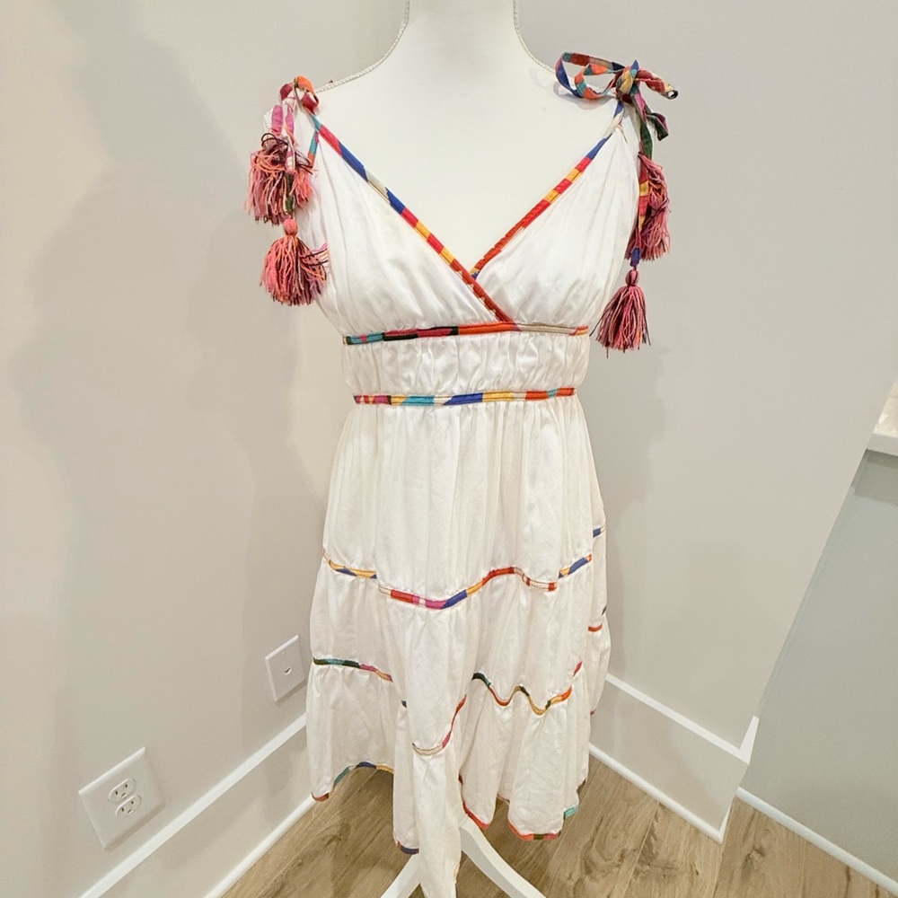 Gianni Bini White Multicolor Trim Midi Dress